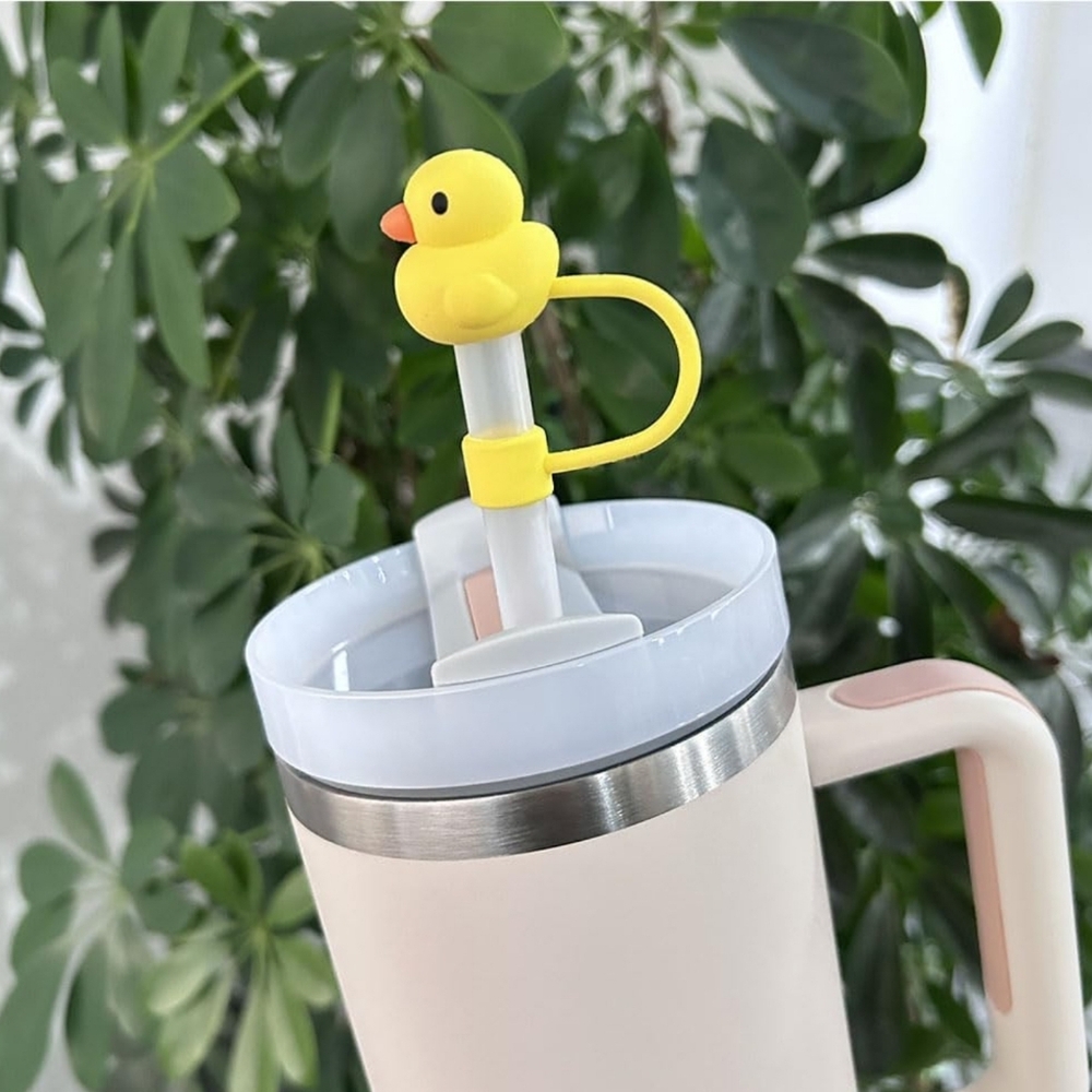 New rubber ducky Stanley cup straw cover, reusable silicone 10mm straw cover top
